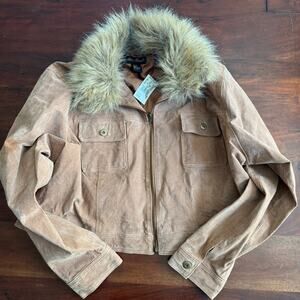 Vintage Ashley Stewart cocoa brown leather jacket collar fur size 3X NEW